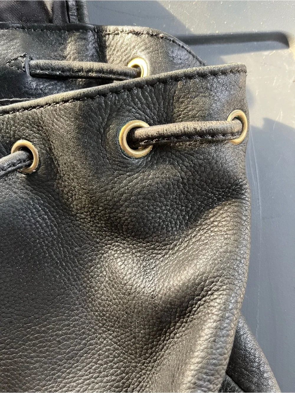 Fossil Black Pebbled Leather Drawstring Backpack
